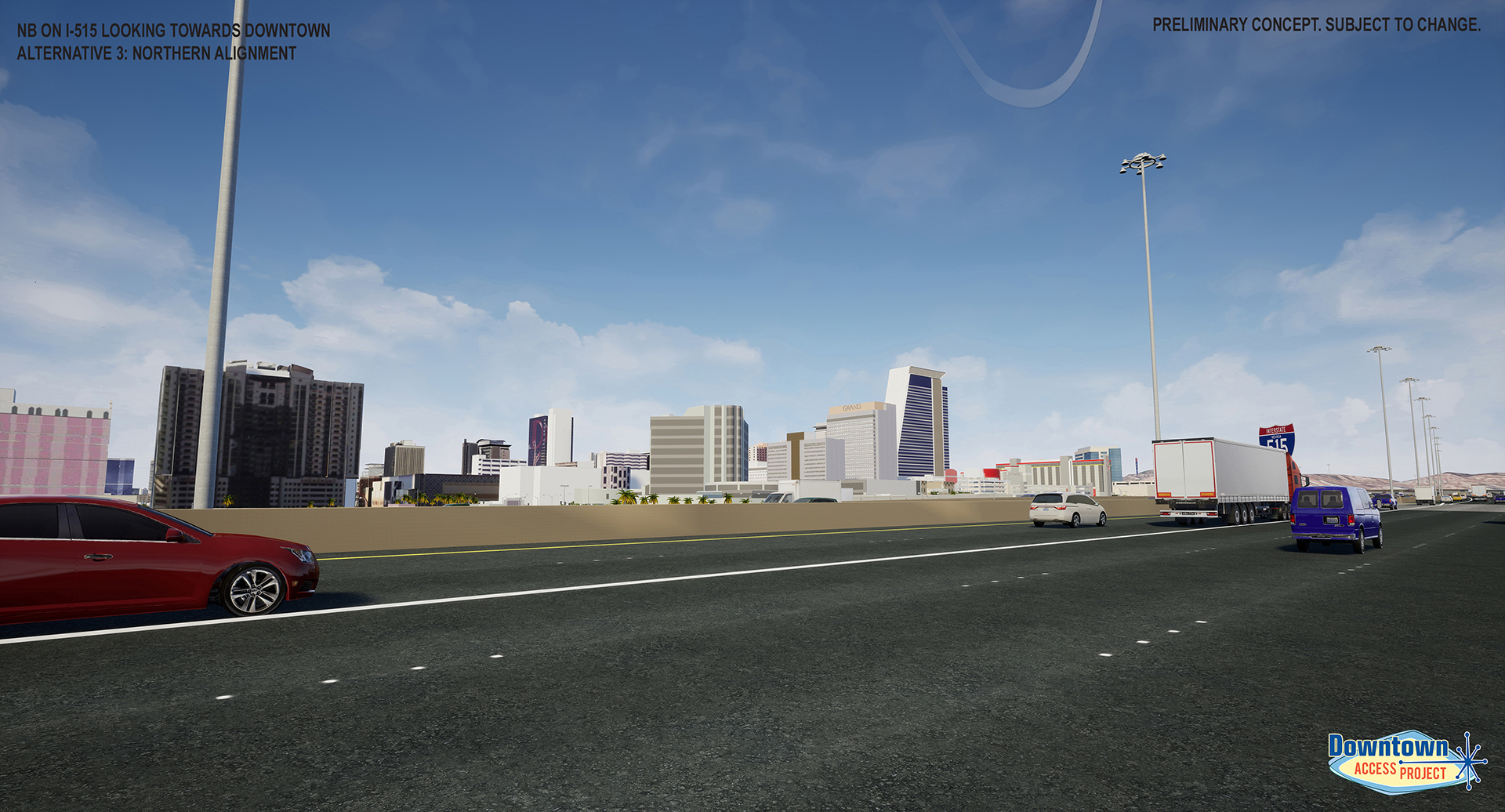 Driver View of Downtown from Proposed Design Alternatives
