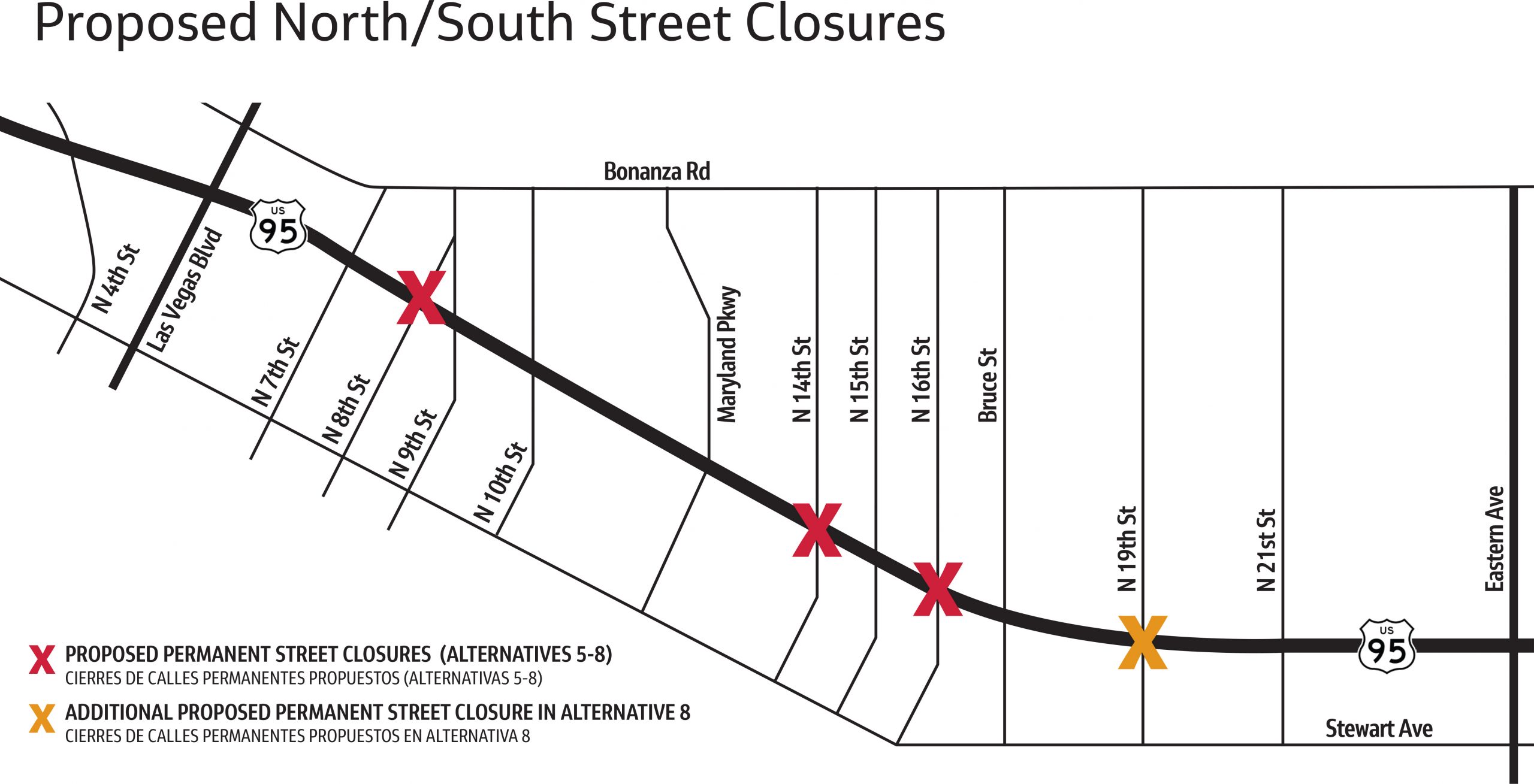 Map of proposed north-south street closures.